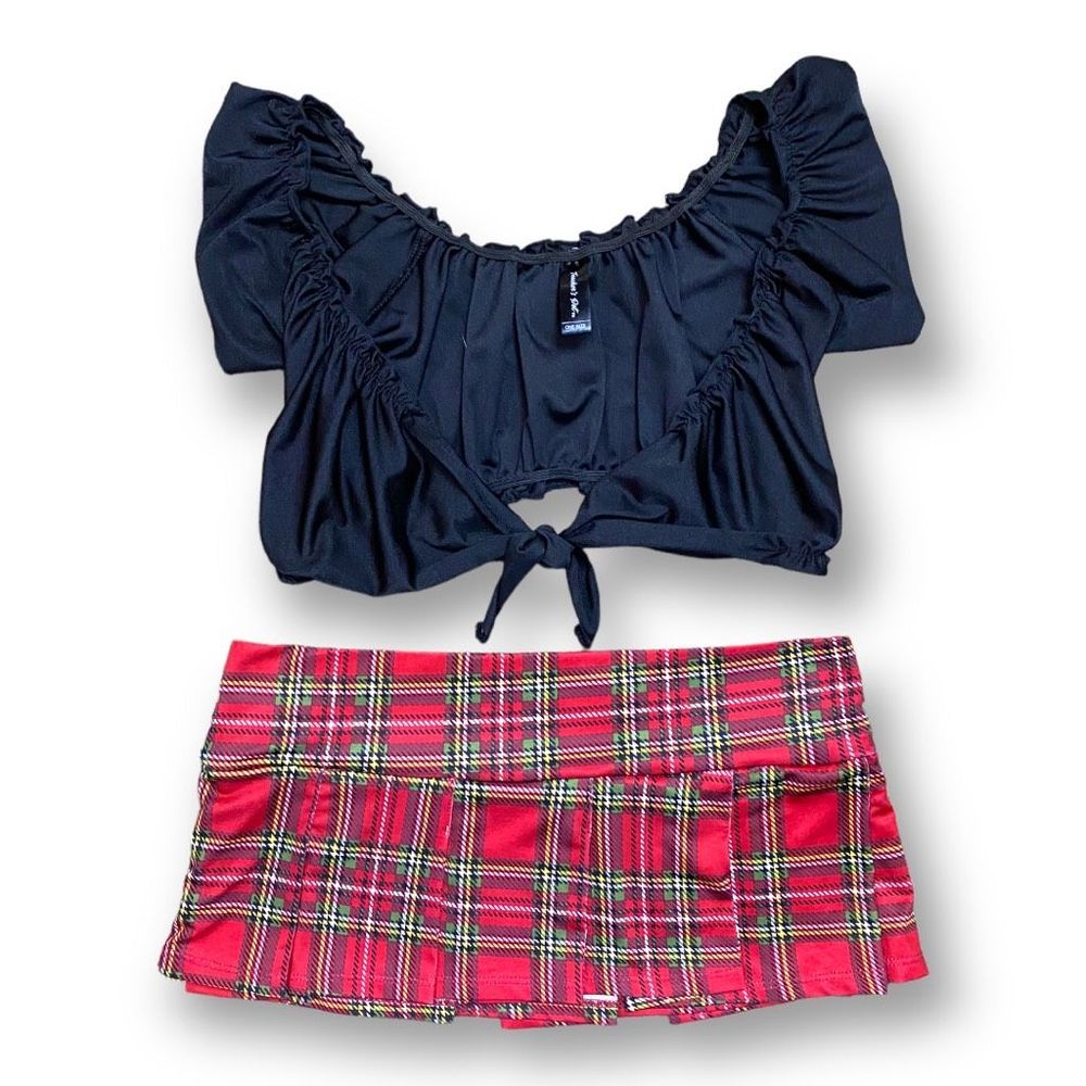 Frederick’s of Hollywood Sexy Schoolgirl Lingerie Set Red and Black Size S/M